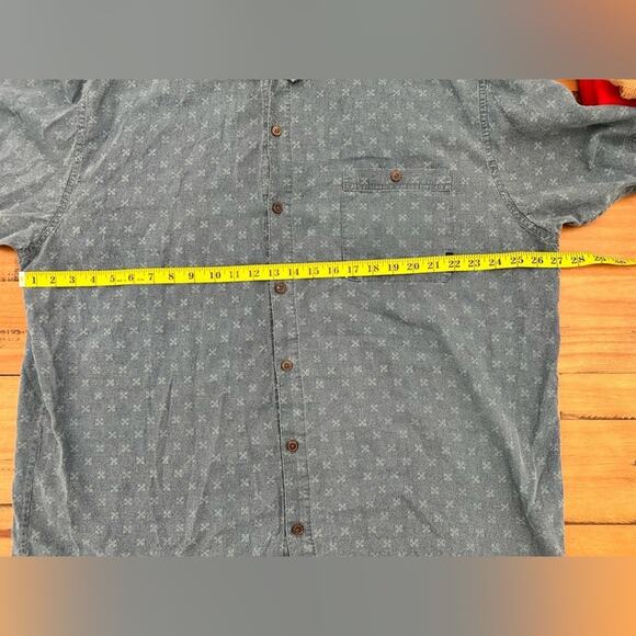 Patagonia Mens Cross Print Hemp Blend Short Sleeve Button Up Shirt Size XXL Blue - Picture 9 of 11